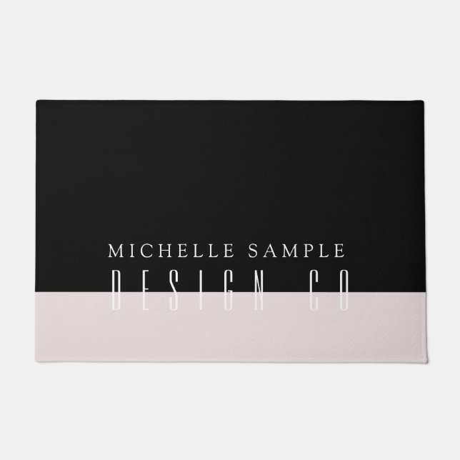 Elegant Blush And Black Modern Professional Luxury Doormat (Front)