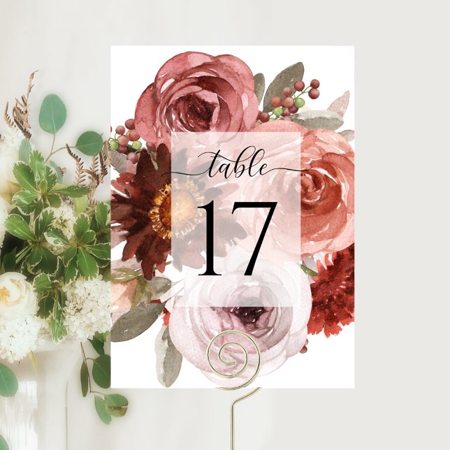 Elegant Blush and Burgundy Wedding or Other Event Table Number (Creator Uploaded)