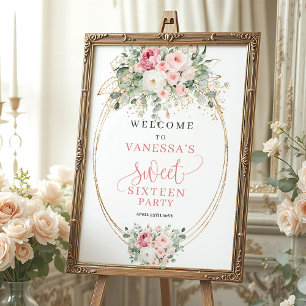 Elegant Blush and Gold Sweet Sixteen Welcome Poster