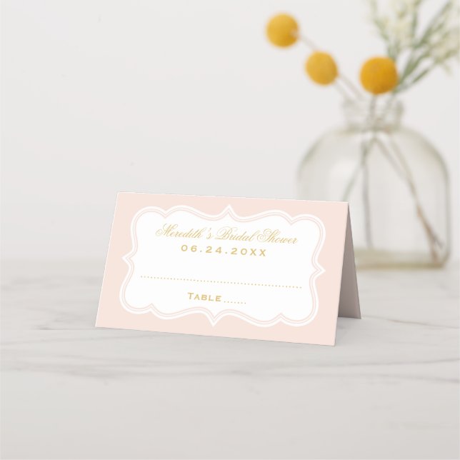 Elegant Blush and Gold Wedding Bridal Shower Place Card (Front)