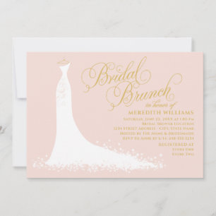 Elegant Blush and Gold Wedding Gown Bridal Brunch Invitation