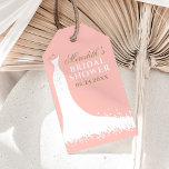 Elegant Blush and Gold Wedding Gown Bridal Shower Gift Tags<br><div class="desc">Elegant bridal shower favour tags feature a wedding gown,  white,  blush pink,  and antique gold colour scheme,  and custom text that can be personalized with the bride's name and event date. A chic butterfly pattern dresses up the back side of the card.</div>
