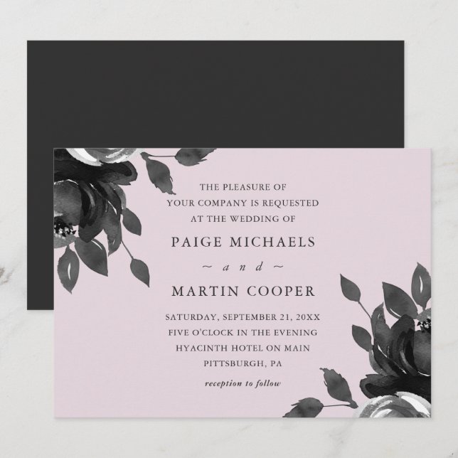 Elegant Blush and Grey Floral Wedding Invitation (Front/Back)