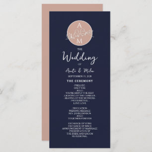 Elegant Blush and Navy Blue Script Wedding Program