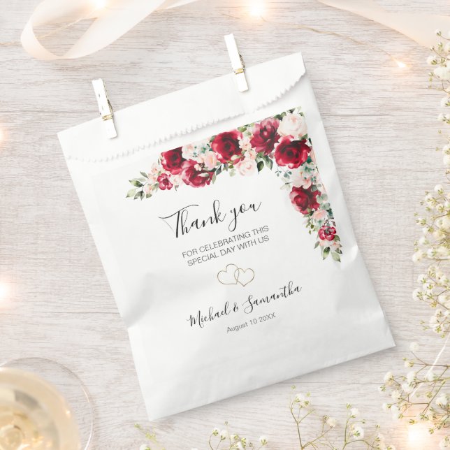Elegant Blush and Red Roses Wedding Favour Bag (Clipped)