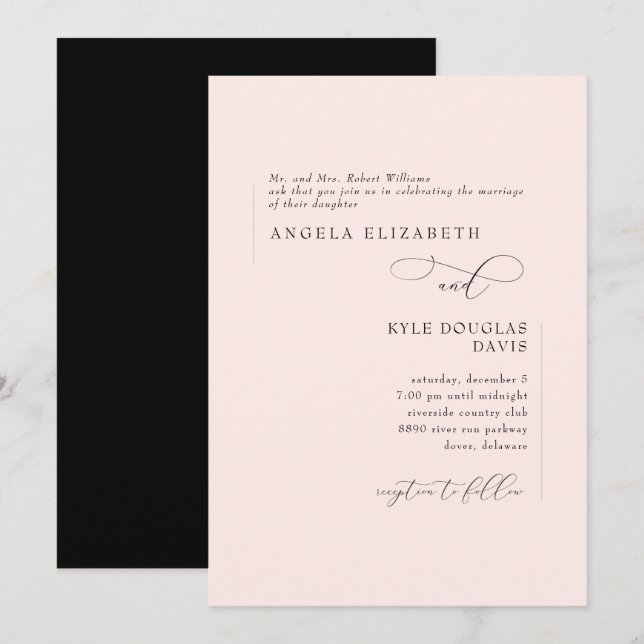 Elegant Blush & Black Bride Parents Wedding  Invitation (Front/Back)