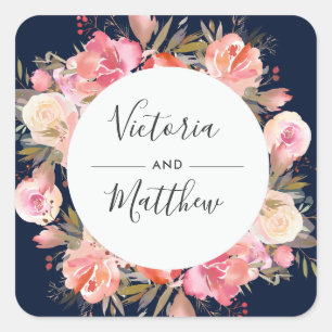 Elegant Blush Bloom Floral Wedding Personalized Square Sticker