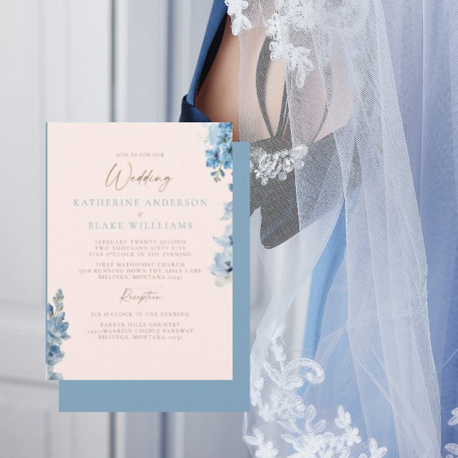 Elegant Blush & Blue Church Wedding Invitation (Creator Uploaded)