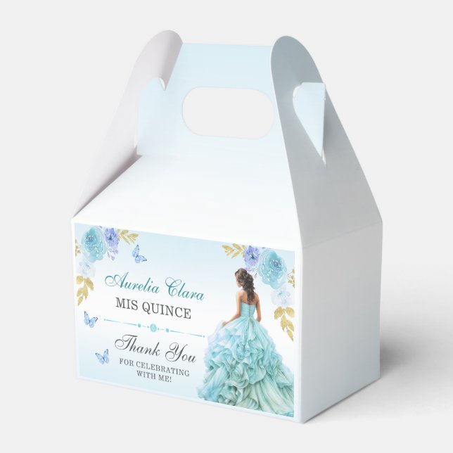 Elegant Blush Blue Floral Quinceañera Birthday  Favor Box (Front Side)