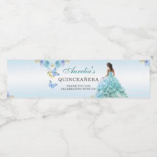 Elegant Blush Blue Floral Quinceañera Birthday W Water Bottle Label