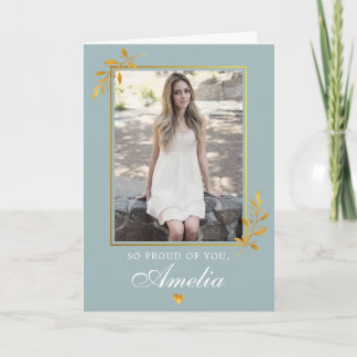 Elegant Blush Blue Gold Photo Graduation  Card