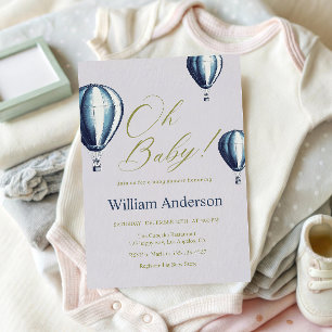 Elegant Blush & Blue Hot Air Balloon Baby Shower   Invitation