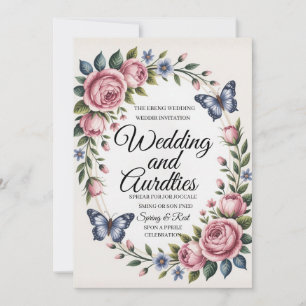 Elegant Blush & Blue Watercolor Floral Wedding Inv Invitation