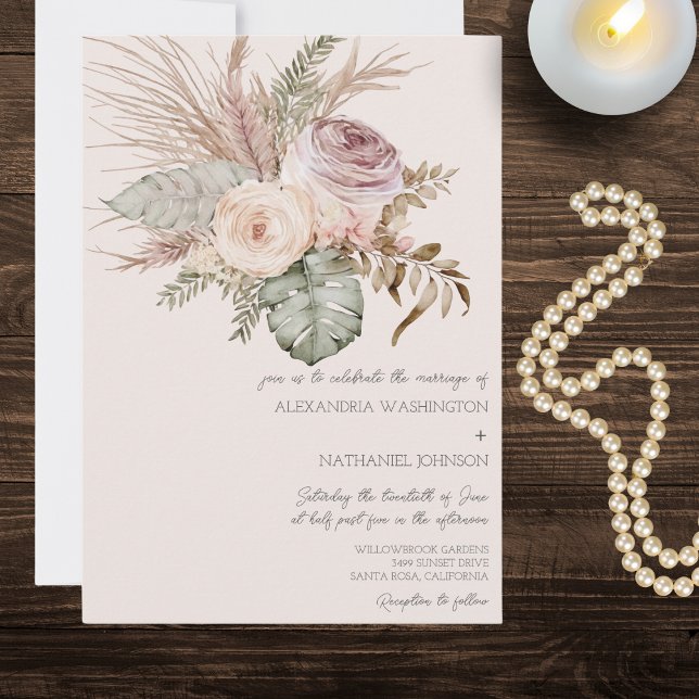Elegant Blush Bohemian Bouquet Wedding  Invitation (Creator Uploaded)