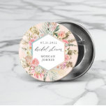 Elegant Blush Bohemian Floral Bridal Shower 1 Inch Round Button<br><div class="desc">Our "Bohemian Elegant Floral" collection features beautiful blush and light teal florals with ample dry foliage on various pastel backgrounds paired with an elegant script for all your personal information. We are positive that you are going to love to mix and match different items from this collection. Check our store...</div>