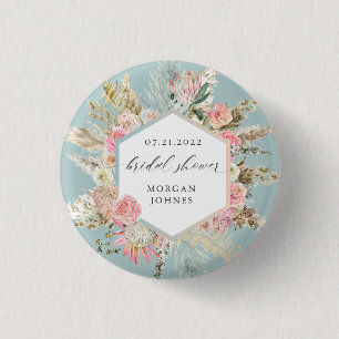 elegant blush bohemian floral Bridal Shower  Butto 1 Inch Round Button