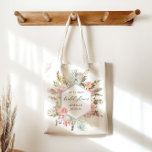 elegant blush bohemian floral Bridal Shower Tote Bag<br><div class="desc">Our "bohemian floral" collection features beautiful blush and light teal floral with ample dry foliage on pastel backgrounds of your choice. Paired with a combination of elegant script for all your personal information we are positive that you are going to love to mix and match different items from this collection....</div>