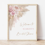 Elegant Blush Boho Pampas Bridal Shower Welcome Poster<br><div class="desc">This classy welcome sign will surely brighten up your bridal shower. The design features muted blush roses mixed with earthy pampas grass and soft boho elements. Use the text fields to personalize the card with your own wording and details. The background colour of the invite is set to white, but...</div>