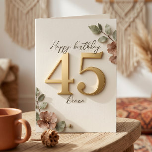 Elegant Blush Botanical Faux Gold 45th Birthday Card