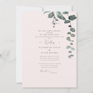 Elegant Blush Botanical Foliage Wedding Invitation