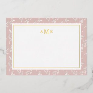 Elegant Blush Botanical Monogrammed Foil Note Card