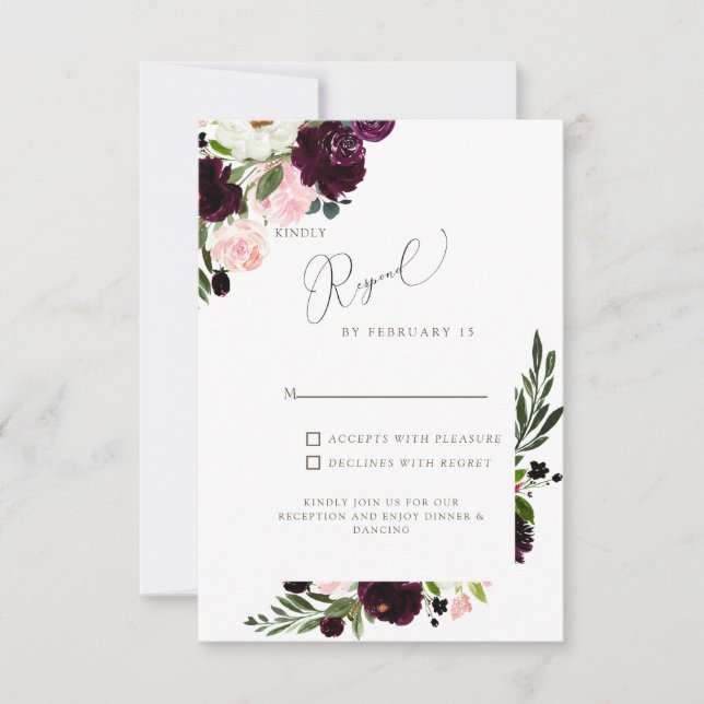 Elégant Blush & Bourgogne Floral Wedding RSVP (Devant)