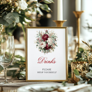 Elegant Blush Burgundy Drinks 8x10 Sign for Bridal