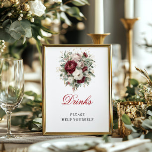 Elegant Blush Burgundy Drinks 8x10 Sign Poster