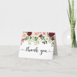Elegant Blush Burgundy Floral Thank You Card
