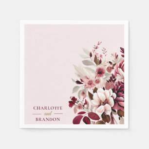 Elegant Blush Burgundy Floral Wedding Napkin