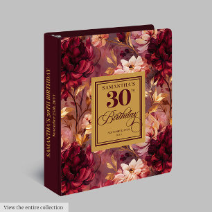 Elegant Blush Burgundy Gold Boho 30th Birthday Binder