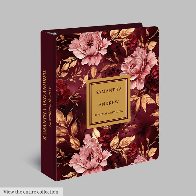 Elégant Blush Burgundy Gold Boho Mariage Classeur (Elegant Blush Burgundy Gold Boho Wedding Binder)