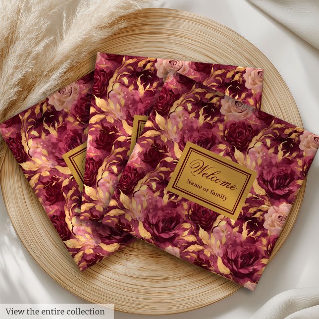Elegant Blush Burgundy Gold Personalized Cloth  Napkin (Elegant Blush Burgundy Gold Personalized Cloth Paper Dinner Napkins)