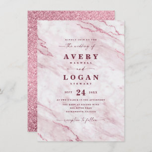 Elegant Blush & Burgundy Marble & Glitter Wedding Invitation