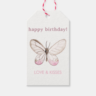 Elegant Blush Butterfly Birthday Gift Tags
