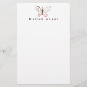 Elegant Blush Butterfly Personalized Stationary Stationery