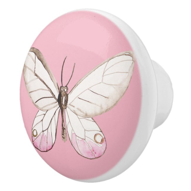 Elegant Blush Butterfly Pink Ceramic Knob (Right)
