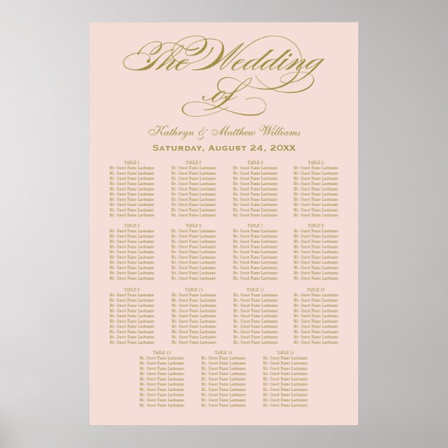 Elegant Blush Calligraphy Wedding Seating Chart (Front)