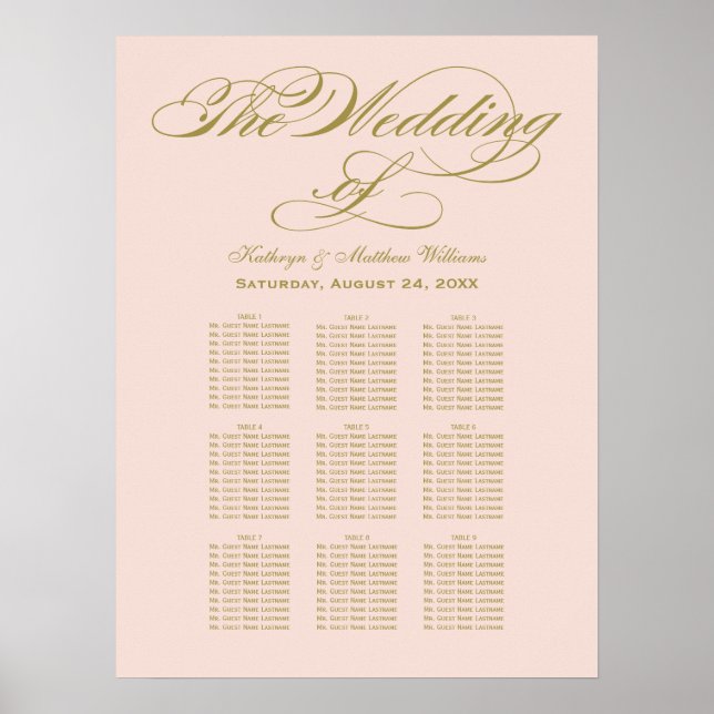 Elegant Blush Calligraphy Wedding Seating Chart (Front)