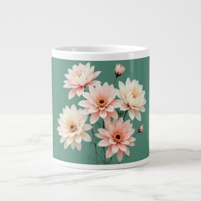 Elegant Blush Chrysanthemum Art Large Coffee Mug (Front)