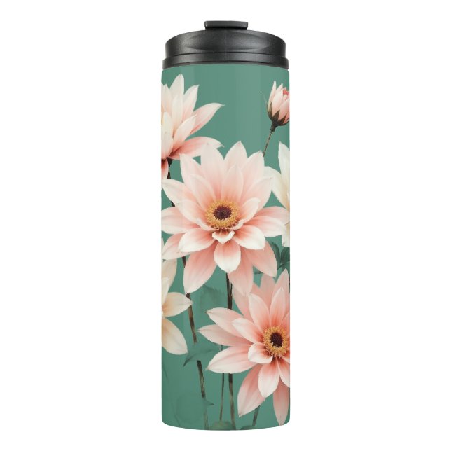 Elegant Blush Chrysanthemum Art Thermal Tumbler (Front)
