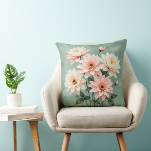 Elegant Blush Chrysanthemum Art Throw Pillow
