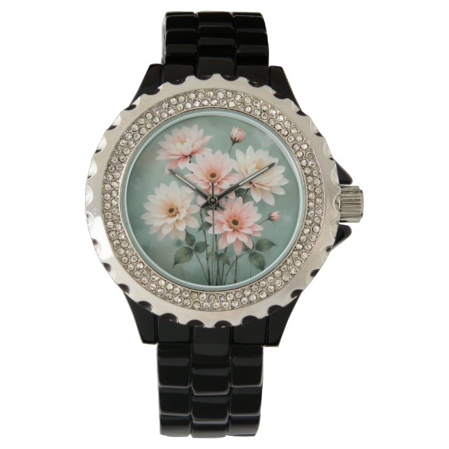 Elegant Blush Chrysanthemum Art Watch (Front)