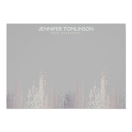 Elegant Blush Confetti Rain Pattern Grey Notecard