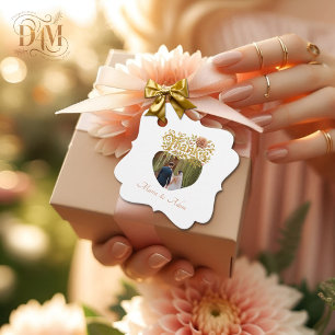 Elegant Blush Dahlias Golden Script Wedding Photo Favour Tags