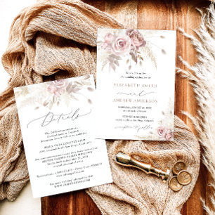 Elegant Blush Dusty Rose Floral Two-in-One Wedding Invitation