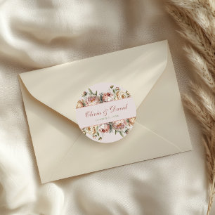 Elegant Blush Dusty Rose Peonies Classic Round Sticker
