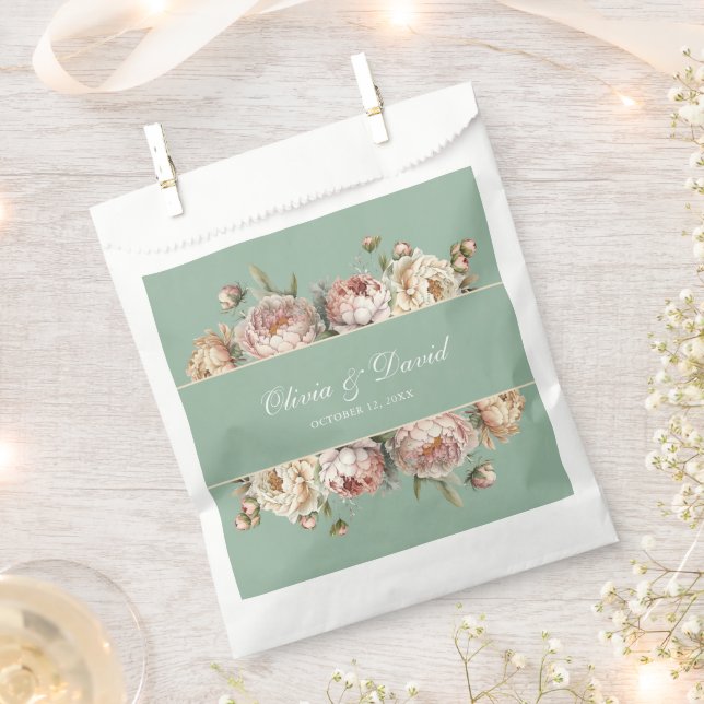 Elegant Blush Dusty Rose Peonies Pastel Sage  Favour Bag (Clipped)