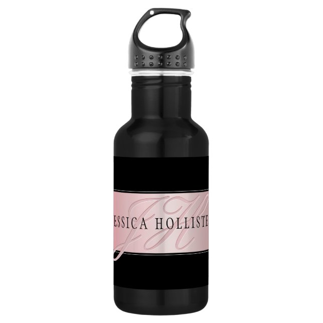 Elegant Blush Faux Rose Gold | Name & Initials 532 Ml Water Bottle (Front)