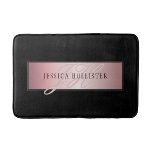 Elegant Blush Faux Rose Gold   Name & Initials Bath Mat